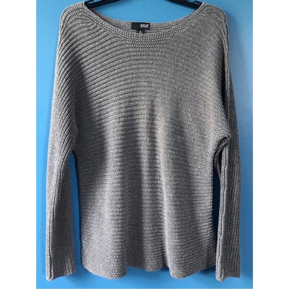 a.n.a Women’s Light Gray Sparkle Glitter Crewneck Knit Sweater Size XL